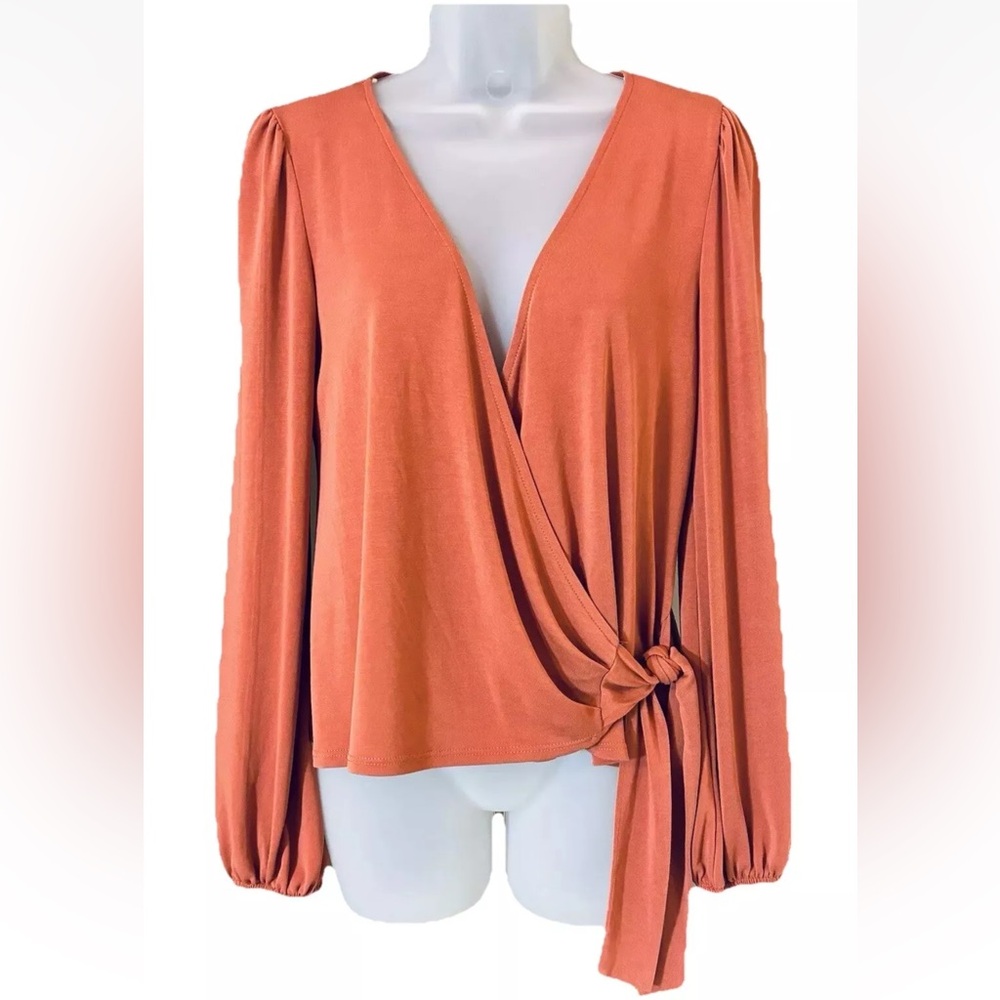 Lulus Women's Rust Orange Long Sleeve Faux Wrap Top Size S